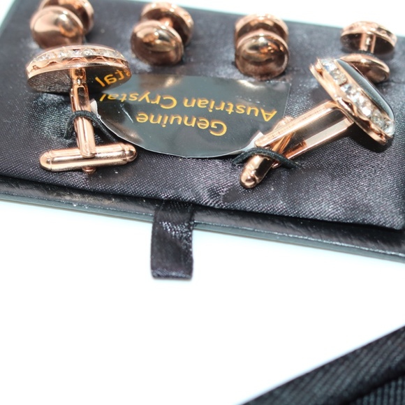 Austrian Crystal Rose Gold Cufflinks Studs  Black Onyx Center Stone - Picture 2 of 2